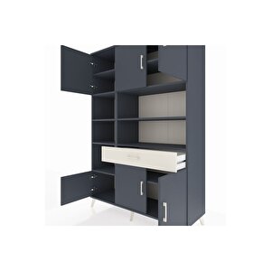 Hyperion Dolap 10 Raflı Tek Çekmeceli 6 Kapaklı 132x44x195 Antrasit-antrasit/aytaşı