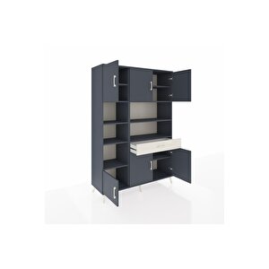 Hyperion Dolap 10 Raflı Tek Çekmeceli 6 Kapaklı 132x44x195 Antrasit-antrasit/aytaşı