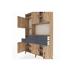 Arges Dolap 9 Raflı 3 Çekmeceli 6 Kapaklı 132x30x195 Çam-çam/antrasit