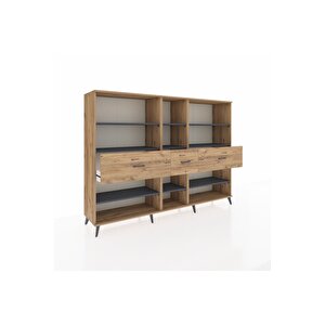 Hyperion Dolap 9 Raflı 3 Çekmeceli  220x44x163 Çam-antrasit/çam