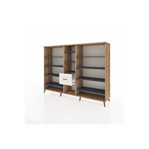 Hyperion Dolap 11 Raflı 3 Çekmeceli  220x44x163 Çam-antrasit/aytaşı