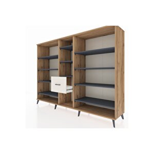 Hyperion Dolap 11 Raflı 3 Çekmeceli  220x44x163 Çam-antrasit/aytaşı