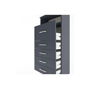 Arges Dolap Tek Raflı 5 Çekmeceli 60x30x134 Antrasit-antrasit