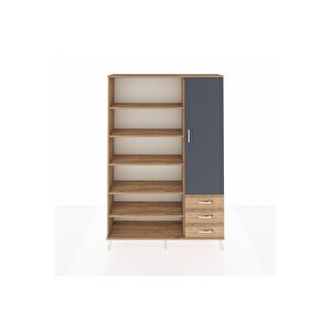 Arges Dolap 9 Raflı 3 Çekmeceli Tek Kapaklı  132x30x195 Çam-antrasit/çam