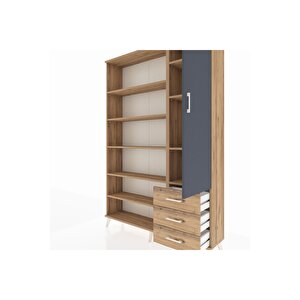 Arges Dolap 9 Raflı 3 Çekmeceli Tek Kapaklı  132x30x195 Çam-antrasit/çam