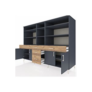 Kronos Dolap 11 Raflı 5 Çekmeceli 4 Kapaklı 220x59x163 Antrasit-antrasit/çam