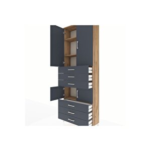 Arges Dolap 4 Raflı 6 Çekmeceli 4 Kapaklı 88x30x243 Çam-antrasit