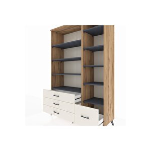 Hyperion Dolap 9 Raflı 4 Çekmeceli  132x44x195 Çam-antrasit/aytaşı