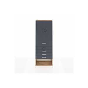 Arges Dolap 3 Raflı 5 Çekmeceli 2 Kapaklı 88x30x243 Çam-antrasit