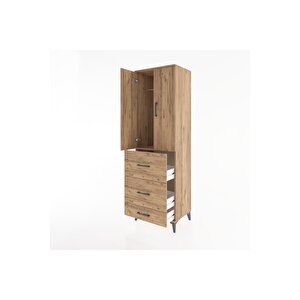 Hyperion Dolap Tek Raflı 3 Çekmeceli Tek Askılı 60x44x195 Çam-çam