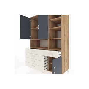 Kronos Dolap 8 Raflı 5 Çekmeceli 3 Kapaklı 132x59x195 Çam-antrasit/aytaşı