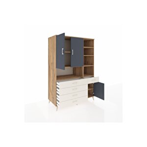 Kronos Dolap 8 Raflı 5 Çekmeceli 3 Kapaklı 132x59x195 Çam-antrasit/aytaşı