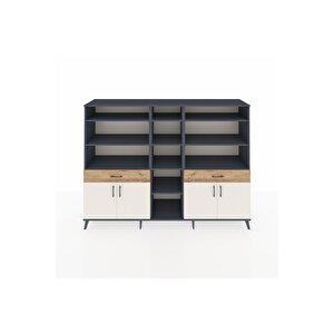 Hyperion Dolap 12 Raflı 2 Çekmeceli 4 Kapaklı 220x44x163 Antrasit-aytaşı/çam