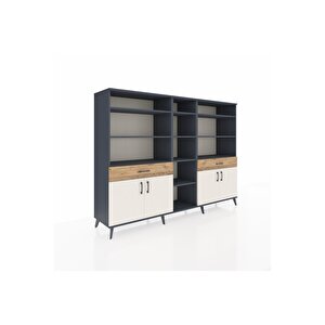 Hyperion Dolap 12 Raflı 2 Çekmeceli 4 Kapaklı 220x44x163 Antrasit-aytaşı/çam