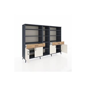 Hyperion Dolap 12 Raflı 2 Çekmeceli 4 Kapaklı 220x44x163 Antrasit-aytaşı/çam