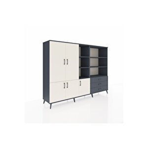 Hyperion Dolap 11 Raflı 3 Çekmeceli 5 Kapaklı 220x44x163 Antrasit-aytaşı/antrasit