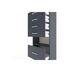 Arges Dolap Tek Raflı 5 Çekmeceli 60x30x134 Antrasit-antrasit