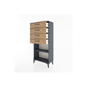 Hyperion Dolap Tek Raflı 4 Çekmeceli 60x44x134 Antrasit-çam
