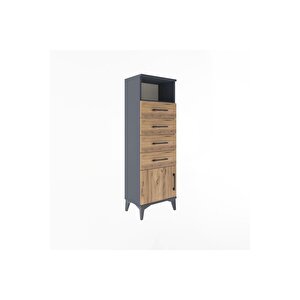 Arges Dolap Tek Raflı 4 Çekmeceli Tek Kapaklı 44x30x134 Antrasit-çam