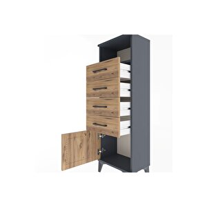 Arges Dolap Tek Raflı 4 Çekmeceli Tek Kapaklı 44x30x134 Antrasit-çam