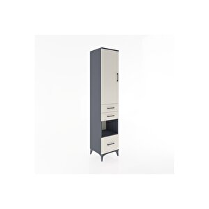 Hyperion Dolap 4 Raflı 3 Çekmeceli Tek Kapaklı 44x44x221 Antrasit-aytaşı