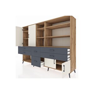 Hyperion Dolap 10 Raflı 6 Çekmeceli 4 Kapaklı 220x44x163 Çam-aytaşı/antrasit