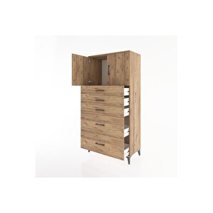 Hyperion Dolap Tek Raflı 5 Çekmeceli 2 Kapaklı 88x44x182 Çam-çam