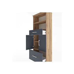 Arges Dolap 4 Raflı 2 Çekmeceli 2 Kapaklı 60x30x163 Çam-antrasit