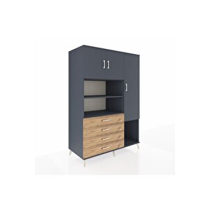 Kronos Dolap 8 Raflı 4 Çekmeceli 3 Kapaklı 132x59x195 Antrasit-antrasit/çam