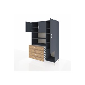 Kronos Dolap 8 Raflı 4 Çekmeceli 3 Kapaklı 132x59x195 Antrasit-antrasit/çam