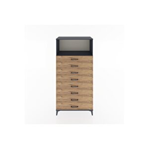 Hyperion Dolap Tek Raflı 8 Çekmeceli 88x44x182 Antrasit-çam