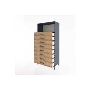 Hyperion Dolap Tek Raflı 8 Çekmeceli 88x44x182 Antrasit-çam