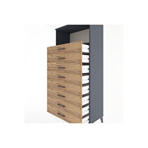 Hyperion Dolap Tek Raflı 8 Çekmeceli 88x44x182 Antrasit-çam