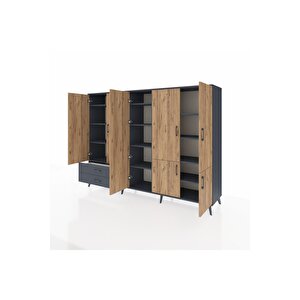 Hyperion Dolap 12 Raflı 2 Çekmeceli 7 Kapaklı 220x44x163 Antrasit-çam/antrasit