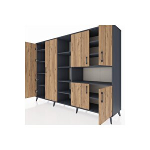 Hyperion Dolap 13 Raflı 6 Kapaklı 220x44x163 Antrasit-çam/antrasit