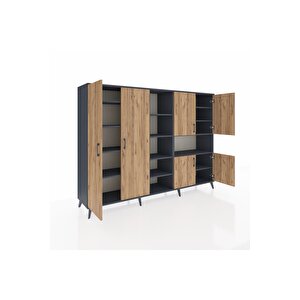 Hyperion Dolap 13 Raflı 6 Kapaklı 220x44x163 Antrasit-çam/antrasit