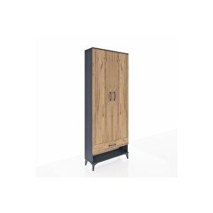 Arges Dolap 2 Raflı Tek Çekmeceli Tek Askılı 88x30x221 Antrasit-çam
