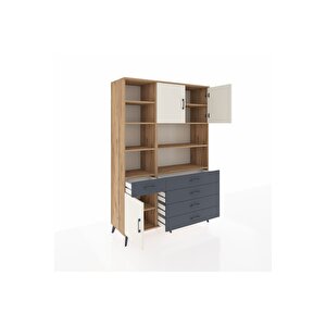 Hyperion Dolap 9 Raflı 5 Çekmeceli 3 Kapaklı 132x44x195 Çam-aytaşı/antrasit