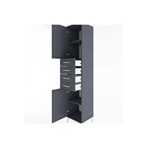 Hyperion Dolap 3 Raflı 4 Çekmeceli 2 Kapaklı 44x44x221 Antrasit-antrasit