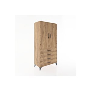Hyperion Dolap Tek Raflı 4 Çekmeceli Tek Askılı 88x44x182 Çam-çam