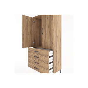Hyperion Dolap Tek Raflı 4 Çekmeceli Tek Askılı 88x44x182 Çam-çam