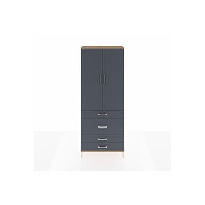 Arges Dolap 2 Raflı 4 Çekmeceli Tek Askılı 88x30x221 Çam-antrasit