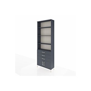Arges Dolap 4 Raflı 3 Çekmeceli 2 Kapaklı 88x30x243 Antrasit-antrasit