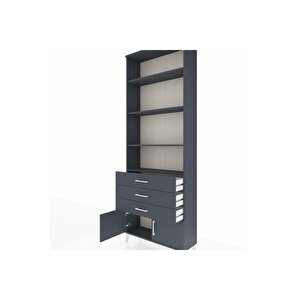 Arges Dolap 4 Raflı 3 Çekmeceli 2 Kapaklı 88x30x243 Antrasit-antrasit