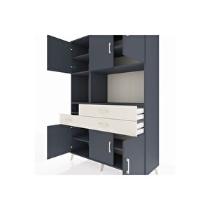 Hyperion Dolap 9 Raflı 3 Çekmeceli 6 Kapaklı 132x44x195 Antrasit-antrasit/aytaşı