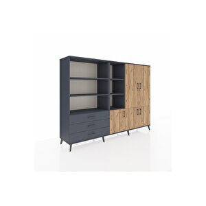 Hyperion Dolap 11 Raflı 3 Çekmeceli 5 Kapaklı 220x44x163 Antrasit-çam/antrasit