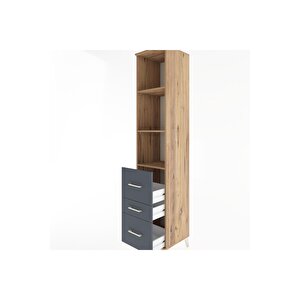 Hyperion Dolap 3 Raflı 3 Çekmeceli 44x44x221 Çam-antrasit