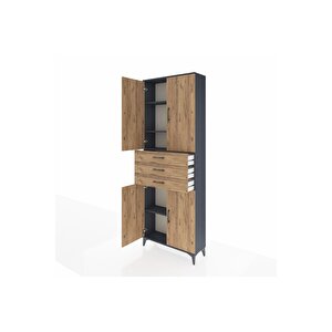 Arges Dolap 4 Raflı 3 Çekmeceli 4 Kapaklı 88x30x243 Antrasit-çam