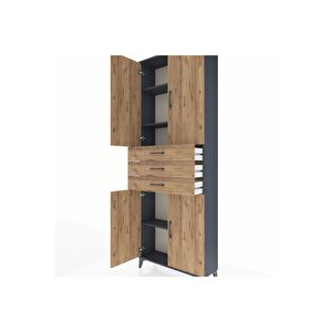 Arges Dolap 4 Raflı 3 Çekmeceli 4 Kapaklı 88x30x243 Antrasit-çam