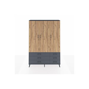 Arges Dolap 5 Raflı 6 Çekmeceli Tek Askılı 132x30x195 Antrasit-çam/antrasit